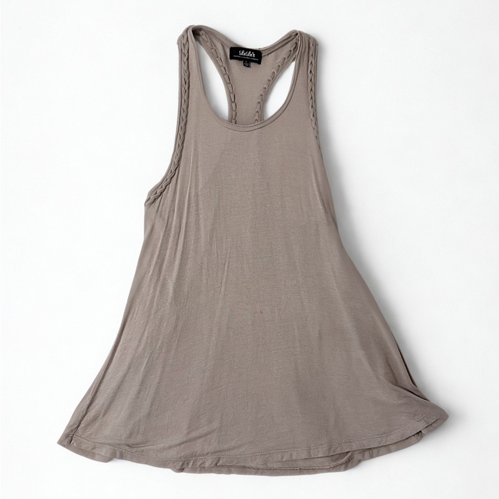 Lulu's Taupe Braided Flowyā Racerback Tank Top